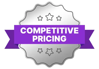 gray competitive pricing badge with purple band
