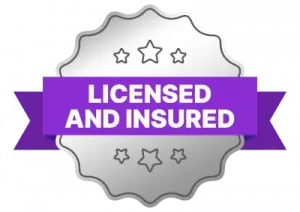 gray licensed and Insured badge with purple band