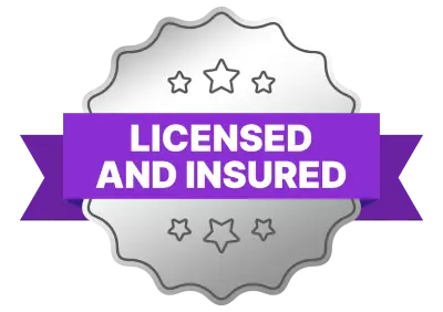 gray licensed and Insured badge with purple band