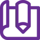 purple writing icon with pencil writing on paper