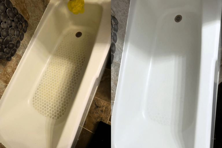 Before and After cleaning a neglected bathtub