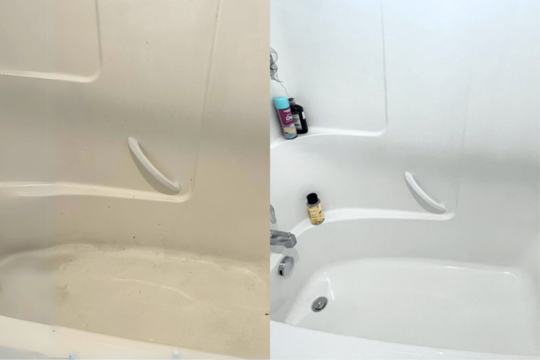 Before and After cleaning a stained bathtub