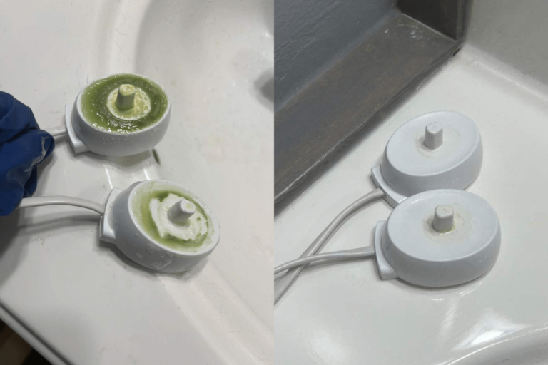 Before and after of cleaning an electronic toothbrush charger