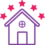 Experience Icon - purple house with pink stars above it