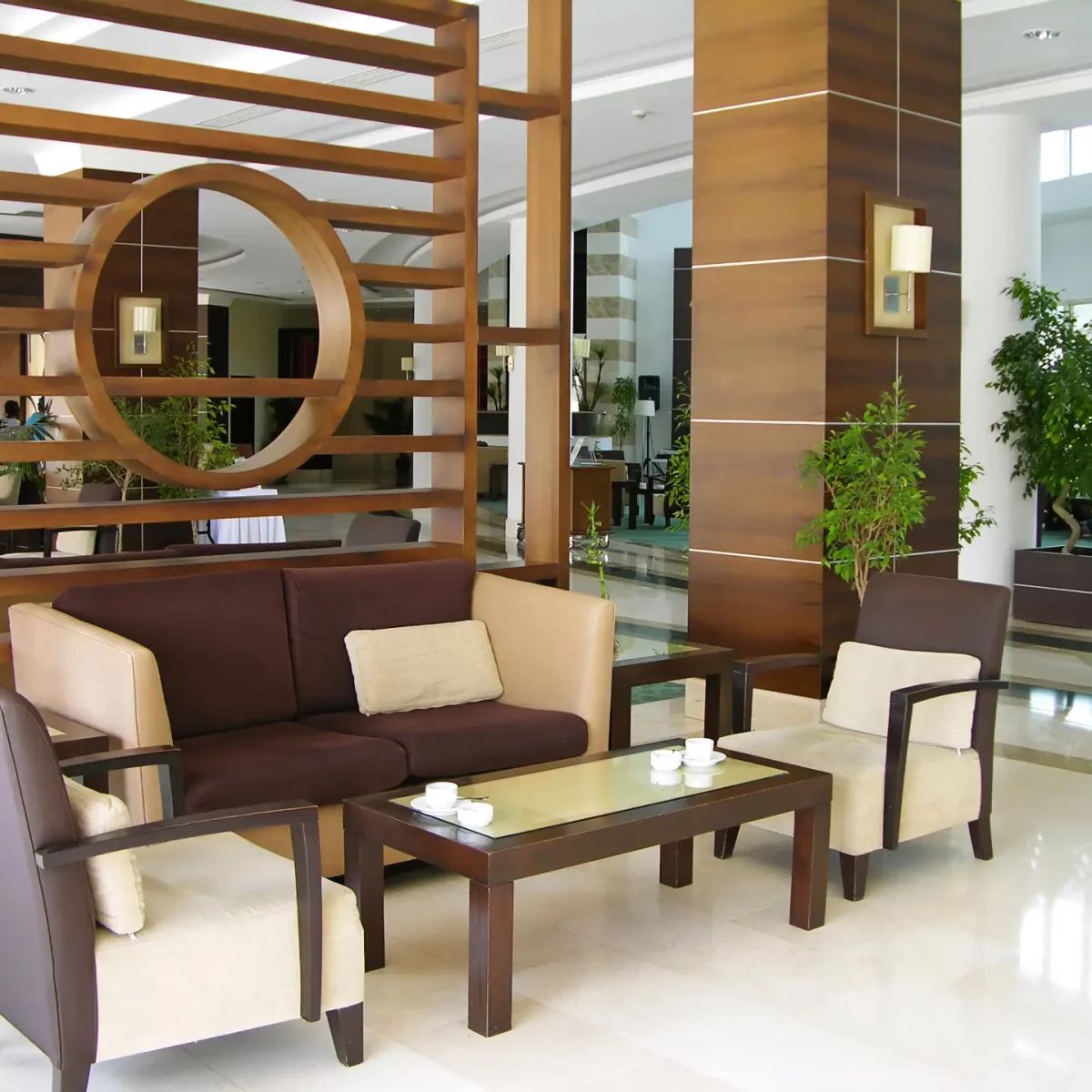 Clean Office Building's Lobby with wooden features